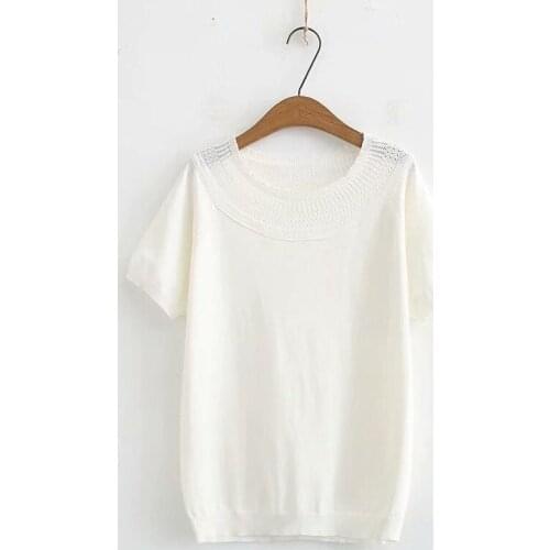 Plus Size XL-4XL White Black Tops Crochet Short Sleeve Casual T-shirts Short Sleeve Shirts