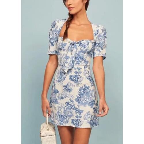 Foridol Summer Vintage Dress Elegant Mini Dress Beach Female Short Backless Dresses Blue Flower Boho Vestidos 2020