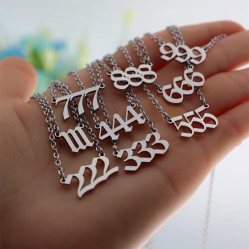 10pcs Lucky Number Choker 666 111 222 333 444 888 999 555 777 Devil Necklace Stainless Steel Jewelry Old English Number Necklace