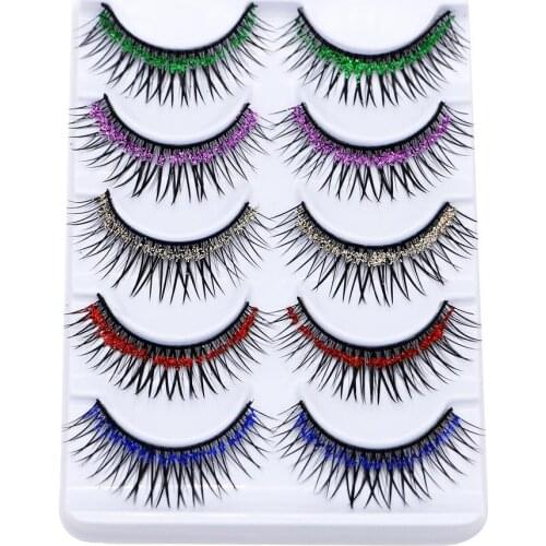 5 Pairs Colorful Long Thick Glitter Artificial Eyelashe Beauty Eyelash Extension Natural Fake Eyelashes Party Dance Makeup Tool