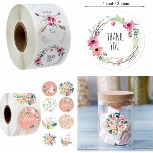 500pcs Thank You Sticker for Envelope Seal labels Round pink handmade sticker gift packing decoration Cute Stationery Sticker