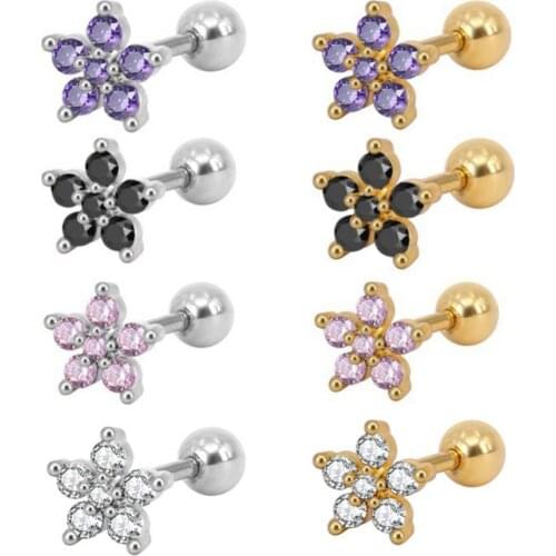 60%HOT1Pc Women Cubic Zirconia Flower Ear Stud Earring Piercing Cartilage Jewelry Gift