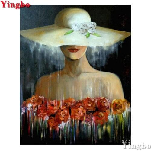 DIY Diamond Painting,5d diamond Embroidery,Hat Women,full square,Cross Stitch,Rose flower,3D,Round,Diamond Mosaic,Needlework