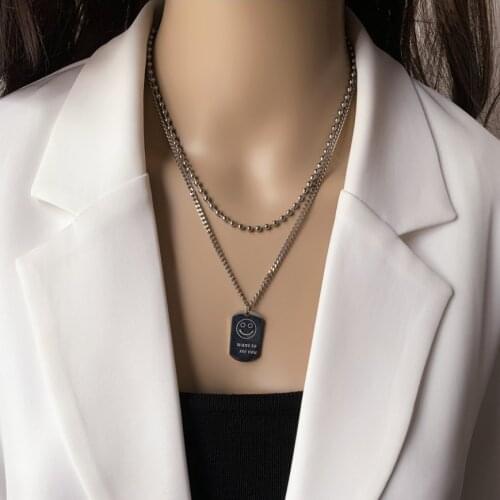 316L Stainless Steel New Fashion Upscale Jewelry Smile 2 Layer Want To See You Charms Chain Choker Necklaces & Pendant For Women