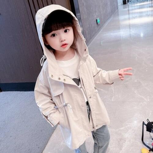 2021 Spring Summer New Girls Jacket Childrens Zipper Fashion Windbreaker Coat Long Sleeved Hooded Casual Outerwear Kids Clothes