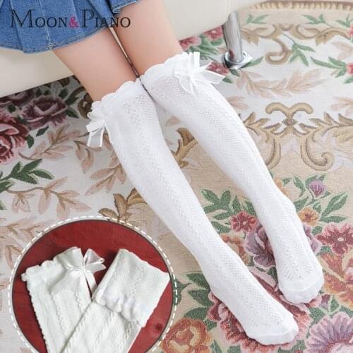 Children Stocking Cute Sweet Double Bowknot Kids Knee High Socks 5-12 Years Old Comfortable Breathable Student Stripe Stockings