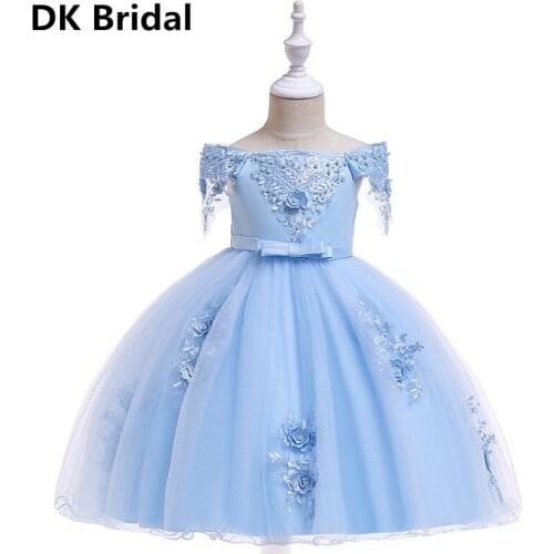 Flower Girl Dresses Bead Bow Long Dress 2019 New Girl Wedding Party Exchange Dress Ball Beauty Sexy Shoulder vestidos de Dresses