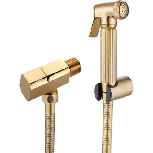 Dofaso Golden Bidet Sprayer Set Cooper Valve Bathroom Shattaf Jet Hand Held Bidet Douche Toilet Kit Shiny Gold Faucet For Ass