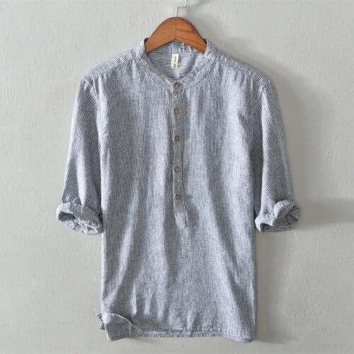 Spring Summer Cotton And Linen Mens Casual Five-Point Sleeve Shirt T-Shirt for Men T-shirt Tops Men Clothing High Quanlity