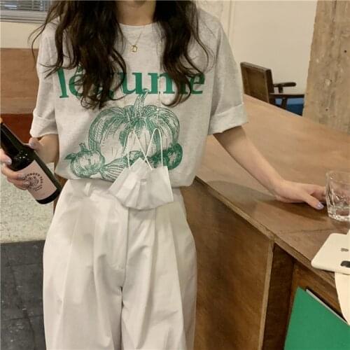 Graphic T Shirts Grey Short-sleeved Printed T-shirt Female Design Sense Niche Summer New Loose Half-sleeved Top