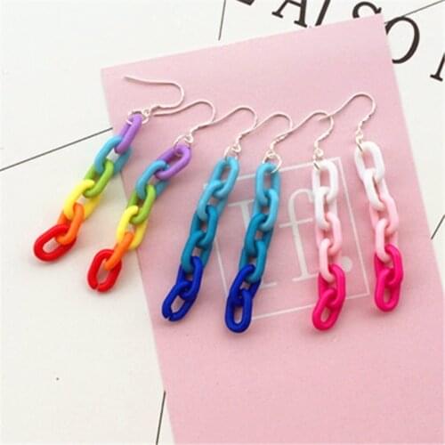 Gradient Rainbow Link Drop Earrings For Women Pink Blue Color Acrylic Tassel Fashion Exaggerated Jewelry Gift,1 Pair