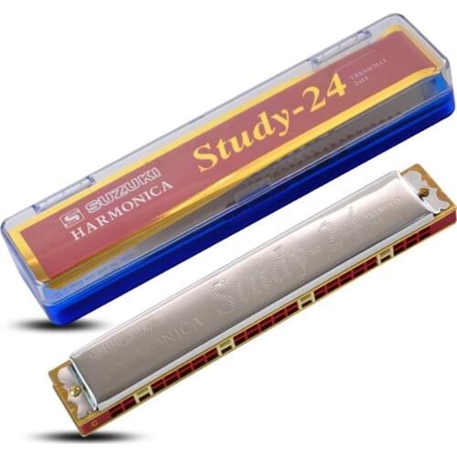 Suzuki Harmonica 24 Hole STUDY-24 C Key Polyphony Harmonica New Style High Quality Mouth Organ Harmonica with Case