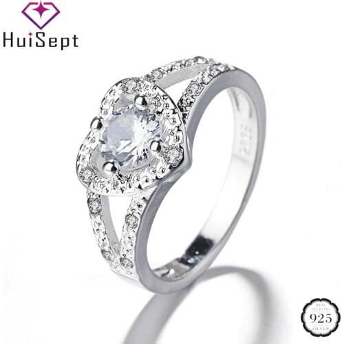 HuiSept Elegant Silver 925 Jewelry Women Ring Heart-shaped Zircon Gemstone Ornament Rings Wedding Party Gift Wholesale size 5-10