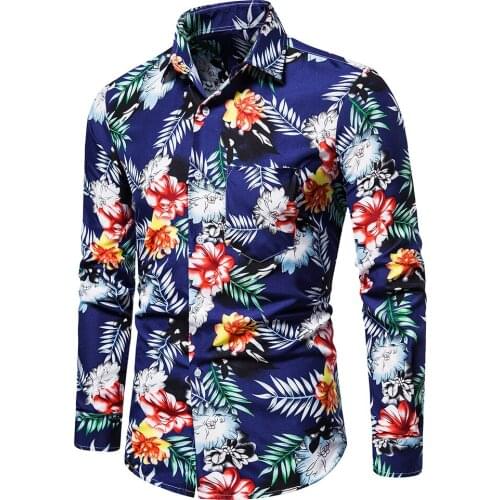 Classic Hawaiian Shirt for Men Floral Print Button Town Mens Shirts Long Sleeve Aloha Fashion 2020 Hot Sale Men Clothing