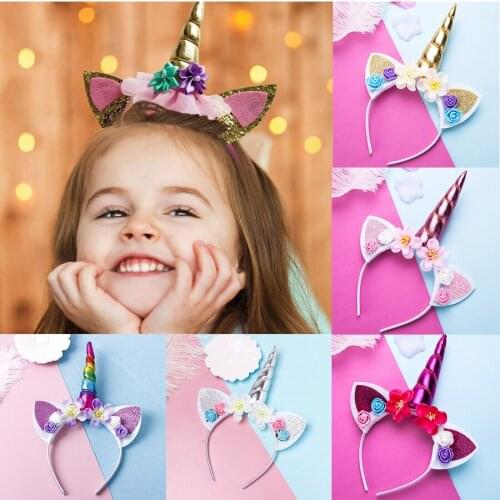 Cute Unicorn Horn Children Hair Accessories Sweet Cat Ear Hairbands For Girl Flower Kid Baby Kawaii Birthday Party Headwear 2021
