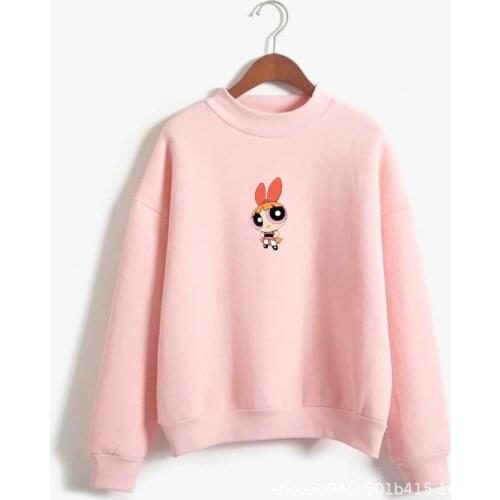 Harajuku Kawaii Powerpuff Cute Girls Sweatshirt Fashion Womens Clothing Sweatshirt Cartoon Print Hoody Girls Autumn Fashion Top