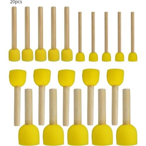 20pcs Round Sponges Brush Set Stencil Sponge Brushes DIY Painting Sponges Children Drawing Craft Brushes with Wood Handle