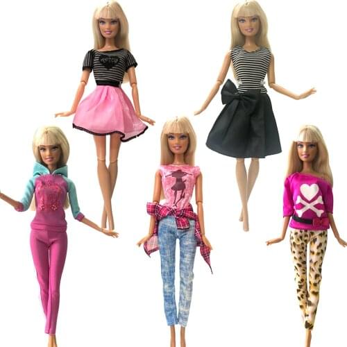 NK 5 Pcs/Set Doll Dres Top Sale Skirt Fashion Clothes Modern Outfit Daily Wear For Barbie Doll Accessories Baby Toy Kids Gift DZ