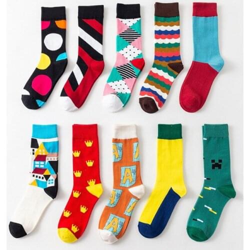 Happpy Socks Men Dot Striped Floral Colorful Pattern Unisex Funny Socks Wedding Combed Cotton Street Fashion Long Socks for Men