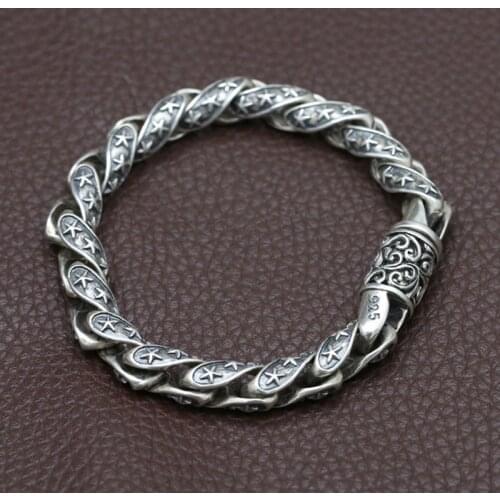 New 100% 925 Sterling Silver color Bracelet Men Jewelry Punk Vintage 9mm Wide Classic Star Bangle Bracelet Gifts Fine Jewelry