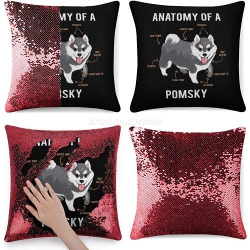 Anatomy of Pomsky Sequin Pillowcase Fashion Pillowcase Gift for Her He Anatomy of Pomsky Pomsky Pomsky Lovers Dog Lover Pomerani