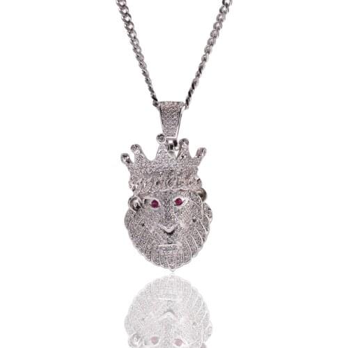 Crown Lion Head Pendant Necklace Iced Out Cubic Zircon Mens Hip Hop Jewelry Gifts for Men Women