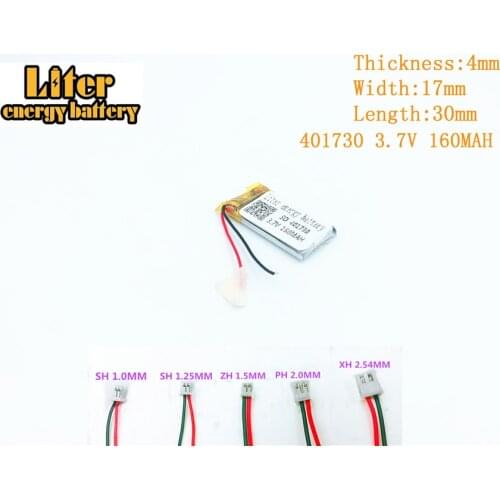 401730 3.7V 160mAh polymer rechargeable battery FOR 3.7V 160MAH 401730 PLUG MP3 MP4 MP5 GPS Lithium polymer battery