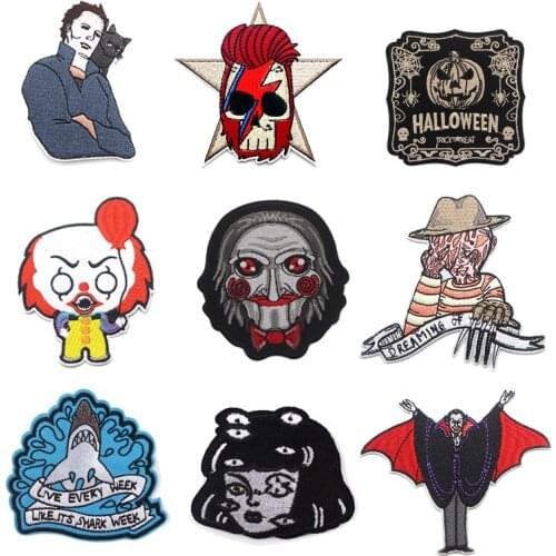 R1088 1pcs Horror Movie Theme Iron On Applique For T-shirt Jacket Cool Patches Diy Clothing Accessories Bag Badges Stickers