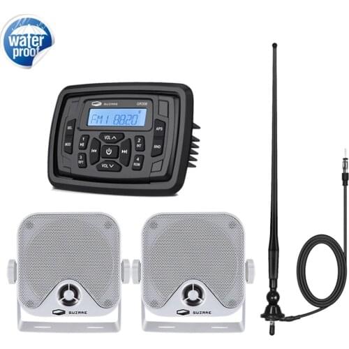 Boat Radio Marine Bluetooth Stereo Digital Media Audio Receiver FM AM MP3 Player+4Inch Waterproof Speaker For RV Boat +Antenna