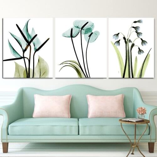 Diy Coloring paints by numbers Three Flower plant Abstract pictures paintings by numbers with colors 3 Panels for home decor