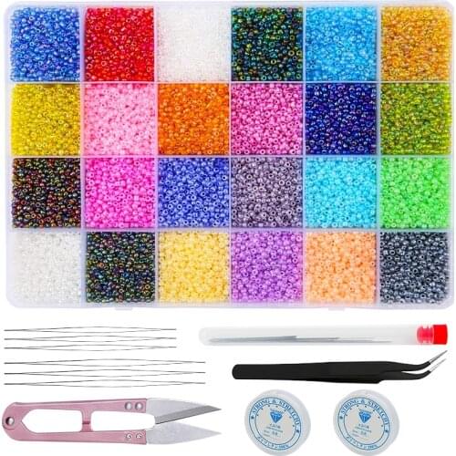KAOBUY 28,800 Multi-Color Glass Seed Beads Charm Seedbeads Round Hole Spacer Beads For DIY Bracelet Necklace Jewelry Making