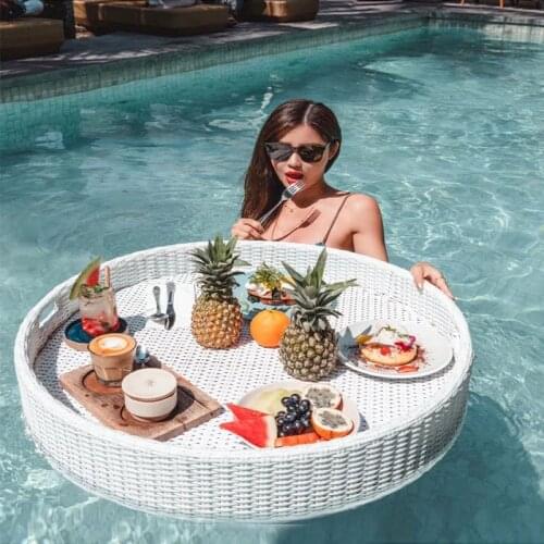 Rattan Tray Nordic Fruit Storage Plate Handmade Water Swimming Accessories Pool Drink Cup Stand Float Party Beverage Mattresses