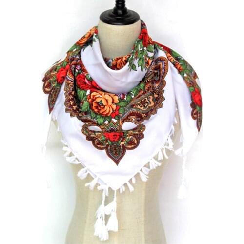 New Hot Sell Russia Wquare Fashion decorative Scarf handmade tassel flower design Scarves Blanket Shawl Handkerchief for Women