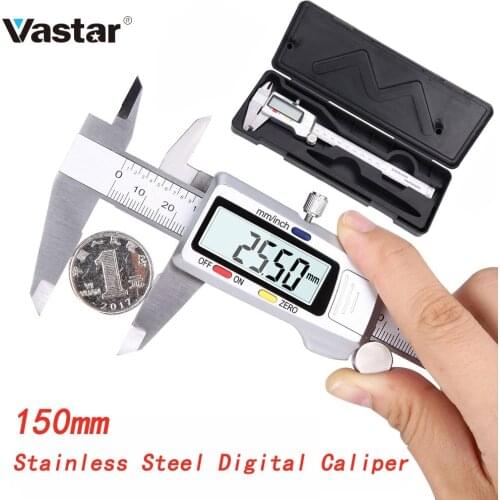 150mm 6 inch LCD Digital Vernier Calipers Stainless Steel Digital Caliper Metal Micrometer Measuring Instrument Measuring Tool