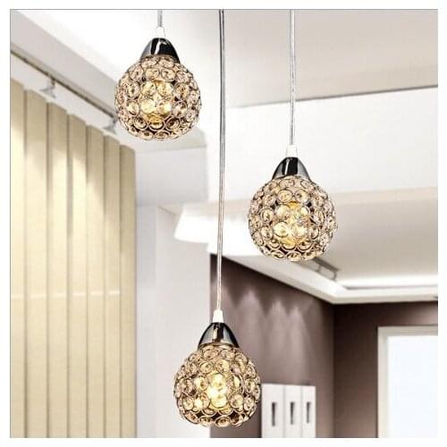 Modern 3 heads 3pcs E14 40W K9 crystal chandelier led pendant lamps