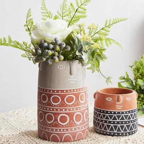 Nordic Modern Simple Cartoon Head Cement Flowerpot Personality Balcony Decoration Plant Hydroponic Flowerpot Decoration Vase