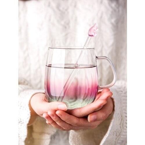 Glass cup household water cup simple and fresh Mori milk breakfast cup with a lovely girl cute water bottle for girls kawaii
