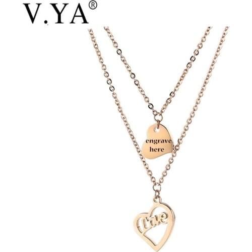 V.Ya Double Love Hearts Name Necklaces Women DIY Fashion Charm Drop Pendents for Lover Valentines Day Gifts for Girlfriend