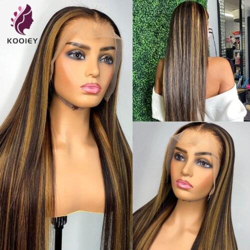 Highlight Wig Brown Colored Human Hair Wigs 13x6x1 Ombre Straight Lace Front Wig Highlight Deep Part Lace Front Human Hair Wigs