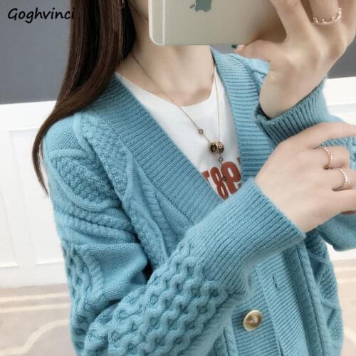 Cardigans Women Sweaters V-neck Autumn Solid Rhombus Thicken Loose Outwear All-match Preppy-style Ulzzang Womens Knitting Chic