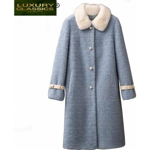 Female Coat Real Fur Natural Mink Fur Collar Sheep Shearing Jacket Women Clothes 2021 Korean Vintage 100% Wool Tops Y098