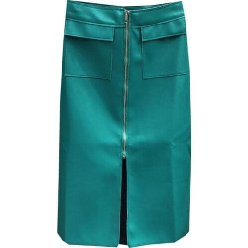 2021 Autumn fashion zipper faux leather skirt women high waist split package hip a-line pu skirt