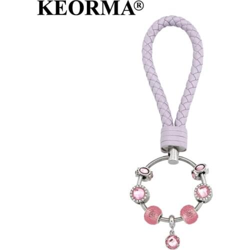 KEORMA Pretty Crystal Pendant Keychains PU Leather Key Holder Key Chains For Women Stainless Steel Keyrings Jewelry YK036
