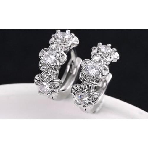 2020 New Trendy White/Purple Zircon Flower Hook Earrings For Women Statement Aretes Female Jewelry Party Valentine Gifts