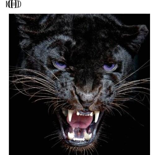 Animal 3D Full Square / Round Diamond Painting Black Leopard DIY 5D Crystal Mosaic Handcrafted Home Decor Wall Stickers Big Cat