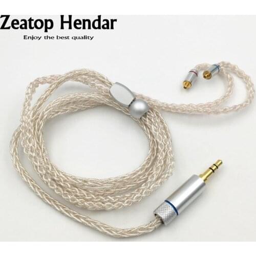1Pcs Upgraded Earphone 8 Cores Cable 3.5mm Silver and Gold plated Copper Single Crystal Wire for MMCX UE Balanced DIY Connector