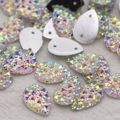 10x14mm Waterdrop Shape Sew on Rhinestone Crystal AB Shine Resin Spacer buttons Silver Flatback For Home and Hats Decoration