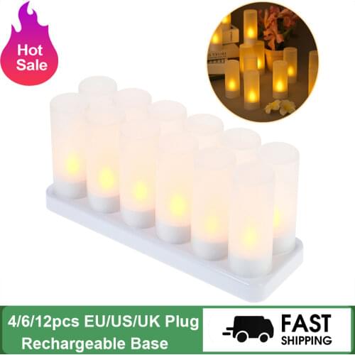 4/6/12pcs/Set Rechargeable LED Flickering Flameless Candles Tealight Candles Lights with Frosted Cups Charging Base
