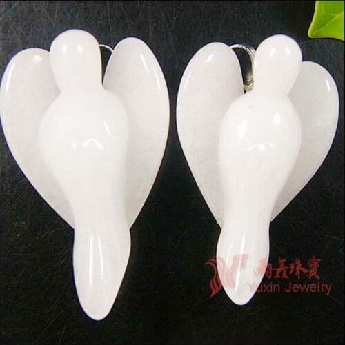 5pcs Fashion Natural White Jades Crystal Angel Pendants Charms Stone for Necklace Making Jewlery Carved Angel With Wing Pendant