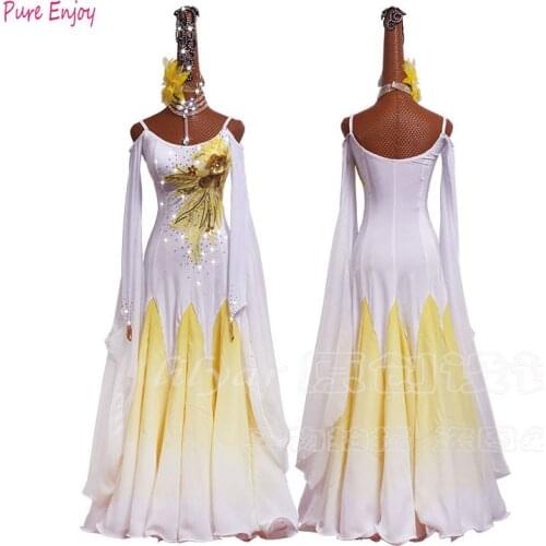 Custom made Ballroom Dresses Sexy long sleeves Stage Waltz Dancing Big Swing Dress Women Ballroom Competition Dance Costumes